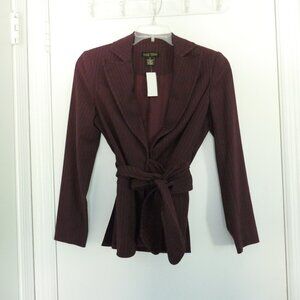 NEW vintage Miss Tina plum aubergine tie wrap pinstripe blazer size 4